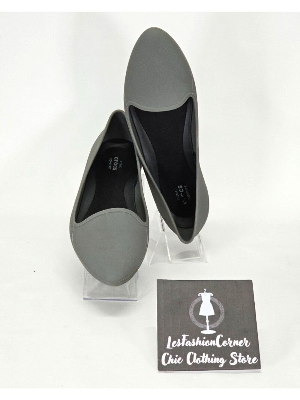 Crocs Women's Grey Eve Slip on Iconic Pointed Comfort Ballet Flats Size 9 2050 - Picture 3 of 15